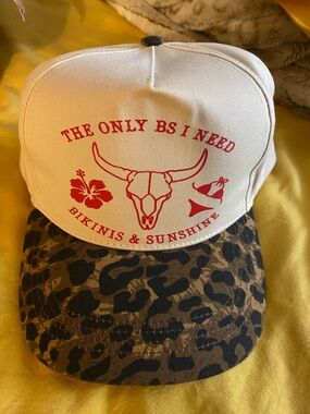 Beige and Leopard Trucker Hat with Red Graphic